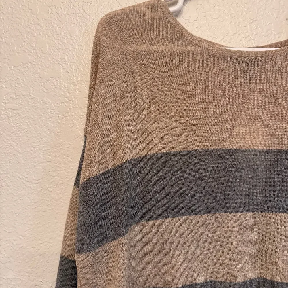 NWT Eileen Fisher Woman Tencel Merino Rib Stripe Boxy Top 1X Semi Sheer
